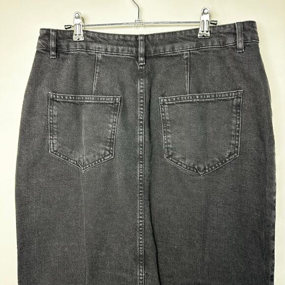 ASOS Design Black Denim Maxi Skirt Size 10 Front Slit High Waist - Picture 10 of 13